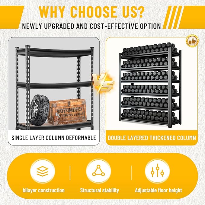 6-Tier Heavy Duty Shelves 3000lb Capacity, Adjustable Metal Garage Storage Rack for Basement Warehouse, Easy Assembly, Size 47.2W x 23.6D x 82H