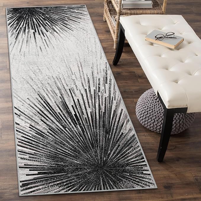 Lahome Modern Black Hallway Runner Rug - 2.5x8 Washable Kitchen Runner Rugs Non Skid, Abstract Print Ultra-Thin Non Slip Carpet for Entryway Laundry Room Foyer