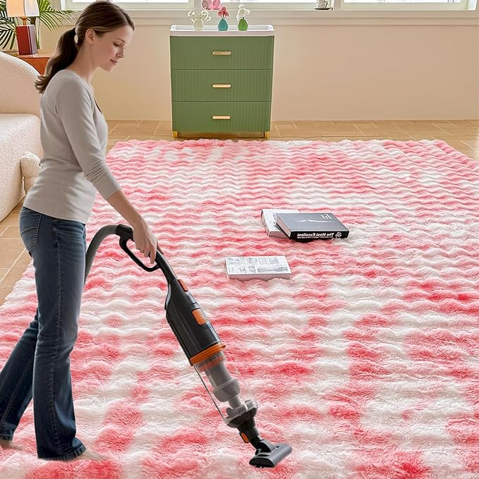 Pink White Rabbit Plush Area Rug for Bedroom Living Room Sofa,6'X9' Faux Fur Fluffy Shaggy Rectangular Square Rug for Kids Teen Girls Room,Furry Carpet Rug for Nursery Baby Room Decor for Teenage