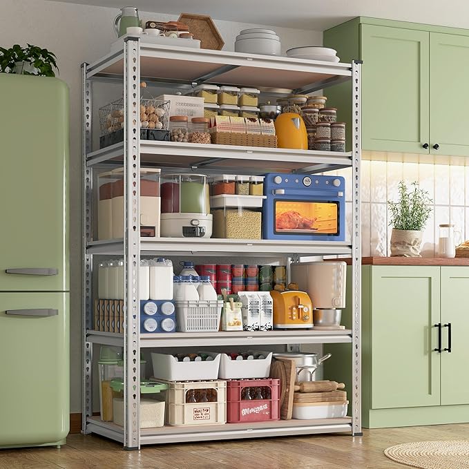 REIBII 2020LBS Garage Shelving Heavy Duty Metal Shelving 5 Tier Storage Shelves, Garage Shelves for Basement, Warehouse, Pantry, Closet, Kitchen, 72" H x 35.55" W x 16" D, Galvanized, 2 Pack