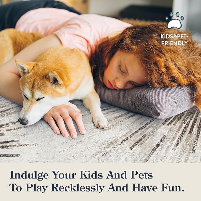 Lahome Modern 8x10 Living Room Rugs - Washable Ultra-Thin Stain Resistant Dining Room Rug, Non-Slip Abstract Print Carpet for Bedroom Office (Brown/Gray, 8'x10')