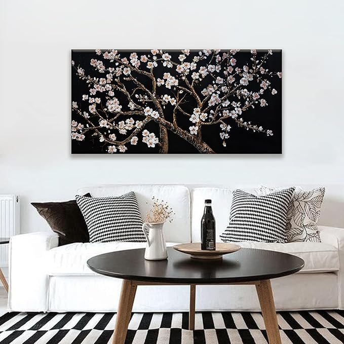 Canvas Wall Art Decor Large Black and White Wall Art Pictures For Living Room Tree of Life Wall Art Prints Canvas Art Wall Decor Flowers Artwork for Walls Bedroom Home Aesthetic Decor 24" x 48"