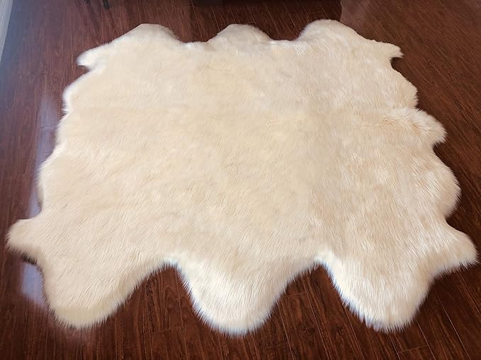 Free Shape Luxury Soft Fluffy Shag Area Rug Sexto 6 Pelts 6'x6',180x180 cm - Vegan Fur Ultra Soft Indoor Carpet Nursery Rugs for Bedroom Home Decor, Cream
