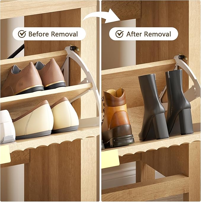 Shoe Cabinet Storage for Entryway, Fluted Shoe Cabinet with 2 Flip Drawers, Hidden Shoe Rack Tall Freestanding Shoe Organizer with Legs for Hallway, Wood