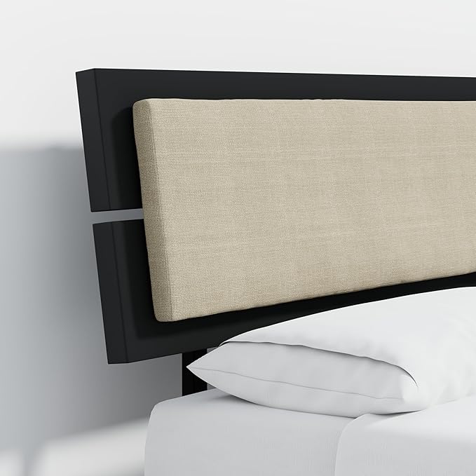 Modern Solid Wood Platform Bed with Adjustable Headboard with Cushion – No Box Spring Needed,Fast Assembly – Full Size in Black