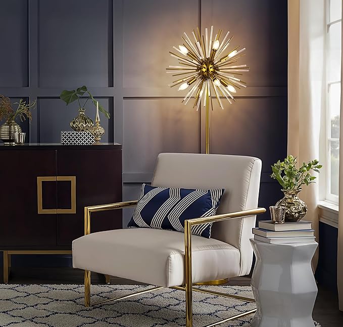 Wellmet Gold Floor Lamp for Living Room, Mid Century Modern Floor Lamps for Bedroom, Brass Finish, 65.3 Inch Tall Unique Metal Floor Lamp for Corner Decorative, Globe Shade (Gold)