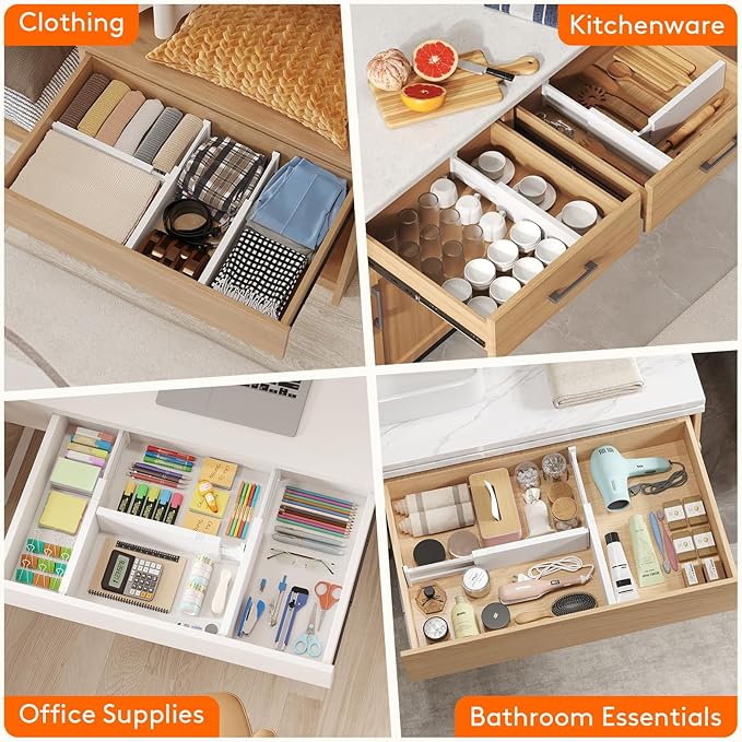 Lifewit 5 Pack Drawer Dividers Plastic 4" High, 13.5-22" Adjustable Drawer Organizers for Clothes, Expandable Dresser Separators in Bedroom/Bathroom/Kitchen/Fridge/Office Organization and Storage