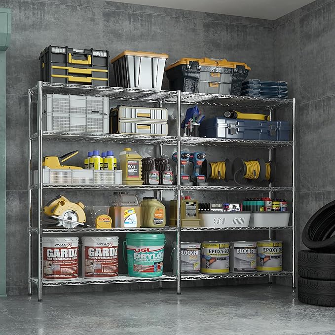 VINGLI 70" W Storage Shelves 1600LBS Heavy Duty Metal Shelving, Upgraded 5 Tier Garage Shelving Unit, Adjustable Wire Shelf for Storage Rack Commercial Pantry Shelf Organizer, 69.8"W × 15.8"D × 71"H