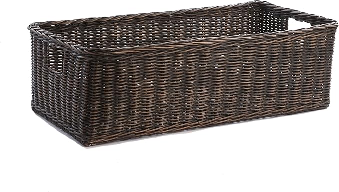 The Basket Lady Long Low Wicker Basket, Extra Large, 28.5 in L x 15 in W x 9 in H, Antique Walnut Brown