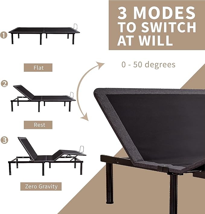 Queen Adjustable Bed Base Frame with Wireless Remote + 12 Inch Queen Green Tea Gel Memory Foam Mattress Bed in a Box, Head and Foot Incline, Zero Gravity, Fiberglass Free, 80" × 60"