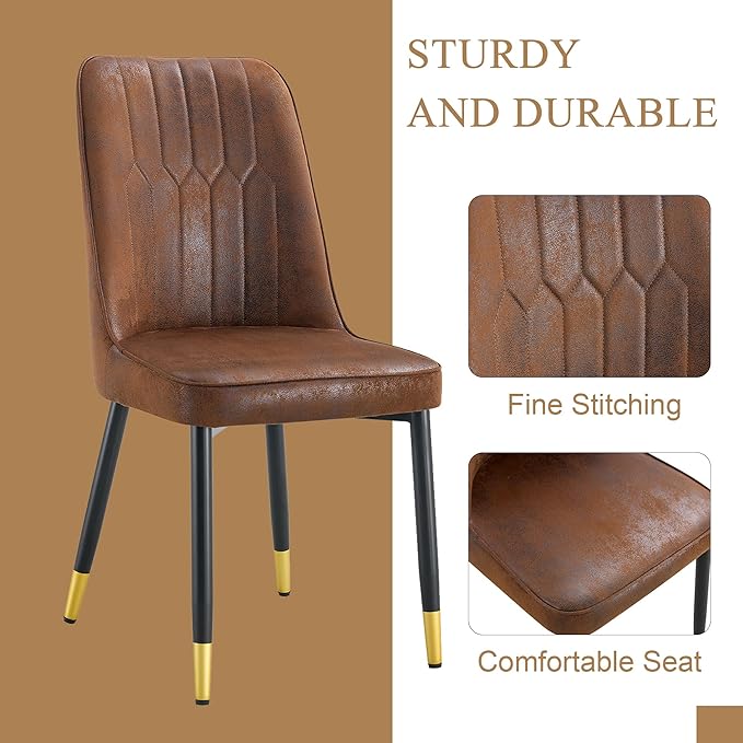 JUFU Dinner Table Set for 4, 67'' Wood Faux Marble Dining Table Set for 4 with 007-Brown PU Upholstered Chairs, Modern Rectangle Kitchen Table Chairs Set of 4, Ideal for Dining Room, Easy Assembly