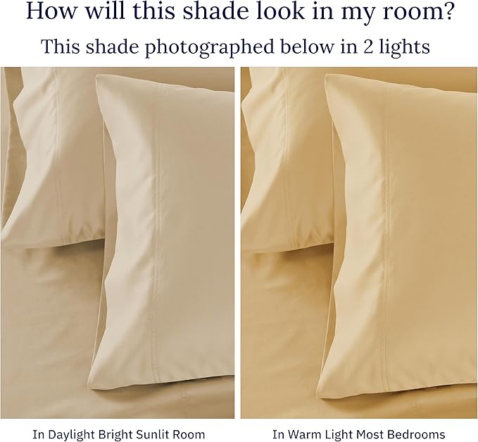 California Design Den 100% Cotton Sheet Set Twin XL, 600 Thread Count Sheets, Sateen, Soft, Cooling Twin XL Sheets, Hotel-Quality Bedding Sheets & Pillowcases (Golden Tan)