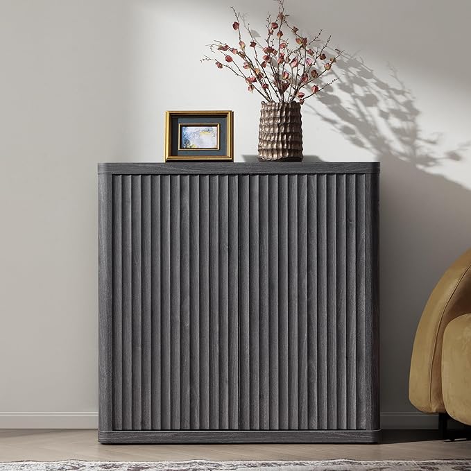 SICOTAS Buffet Cabinet with Storage Sideboard Accent Modern Credenza with Doors & Shelves Fluted 34.6" Tall Media Console Mid Century Coffee Bar Table for Living Room Kitchen Dining Room Hallway