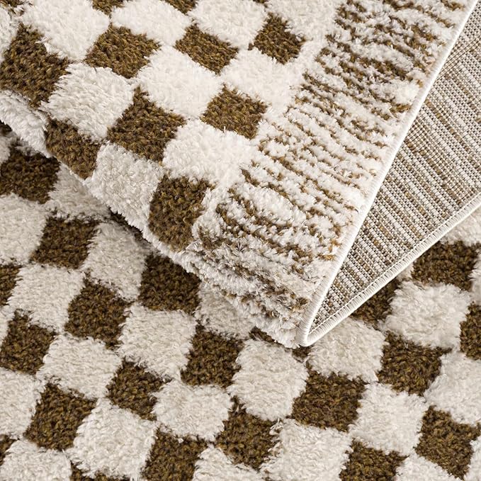 Hauteloom Leryn Hallway, Kitchen Runner Rug - Checkered - High Pile - Bone - 2'8" x 7'3"