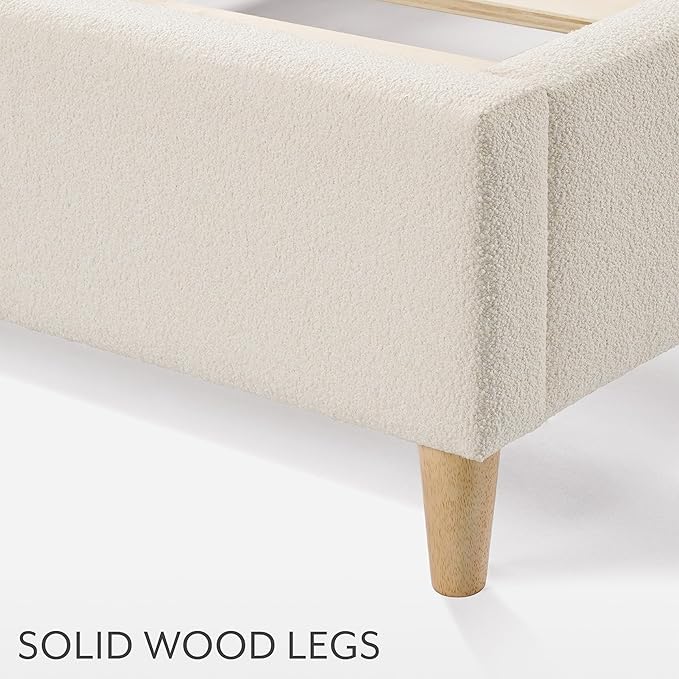 DG Casa Boucle Cloud Bed Frame with Arch Shaped Headboard, Upholstered in Soft Fabric, Platform Bed Frame with Solid Wood Legs - Boho or Modern Style - No Box Spring Needed - Queen Size