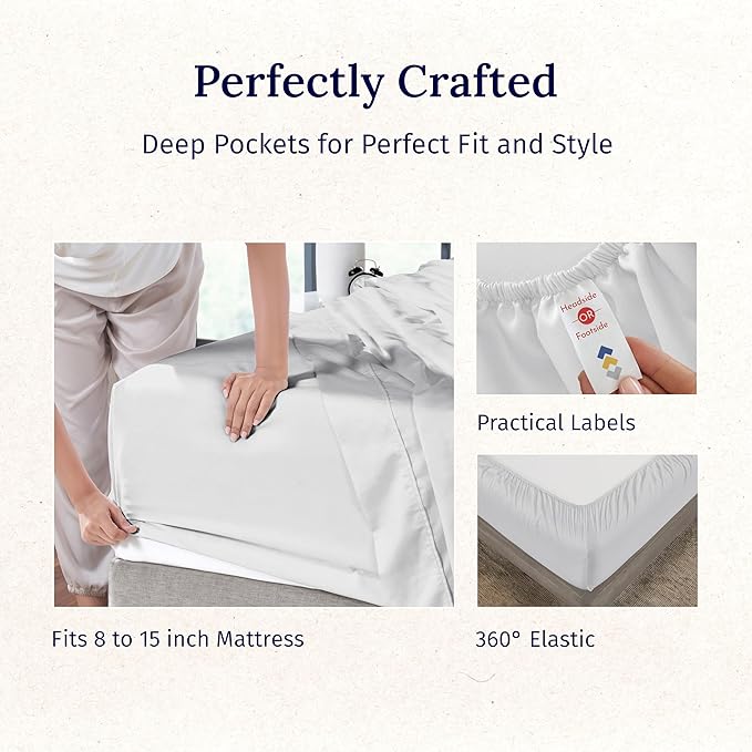 California Design Den Twin XL Bed Sheets Set - Luxury 600 Thread Count Sateen, Natural 100% Cotton Bedding Sheets & Pillowcases, Durable Fully Elasticized Deep Pocket Set for Dorm Room - Light Silver