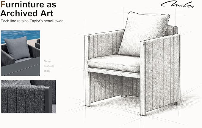 PURPLE LEAF 5 Pieces Patio Dining Set All-Weather Modern Outdoor Rectangular Aluminum Dining Table and Chairs with Olefin Cushions Pillows for Garden Backyard Kitchen Grey