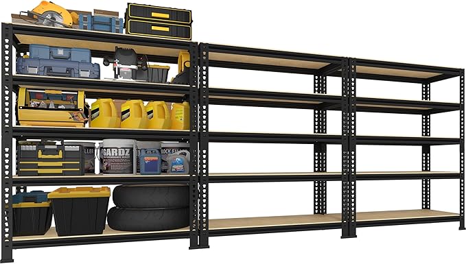 PrimeZone Heavy Duty Garage Storage Shelves, 31.5" W x 16" D x 63" H Adjustable Gargae Shelving, 5 Tier Metal Shelving Unit, Storage Shelf Utility Rack Organizer for Garage, Warehouse, Black, 3 Pack