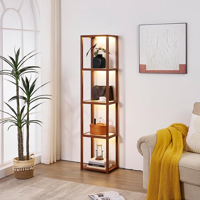 FENLO LED Display Shelf Unit – Dimmable Lighted Furniture for Bedroom, Living Room, or Office – Glass Curio Cabinet Shelf Lamp with App + Remote Control + Adjustable Lighting