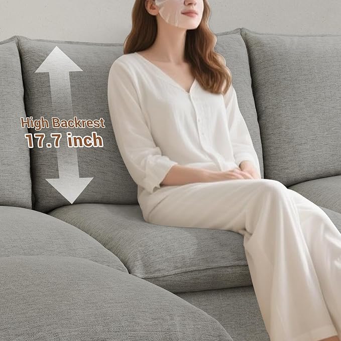 Cloud Sectional Couches for Living Room, Convertible Cloud Sofa Spill & Stain-Resistant with Removable Washable Cover & Down Feather Filled Cushions, 4 Seater V-Shaped Modular Sectional Sofa