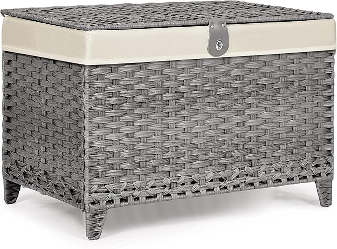 Wicker Storage Basket with Lid,Rattan Shelf Basket with Removable Liner Bag,200L Storage Bin,Storage Trunk with Heightened Feet,Storage Container for Wardrobe,Home Organizer