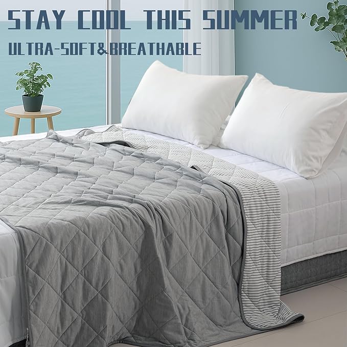 DOWNCOOL Cooling Blanket, Grey Reversible Blanket for Hot Sleeper,Breathable Summer Comforter, Lightweight Soft Q-Max>0.4 Arc-Chill Cool Comforter, 60"X70"