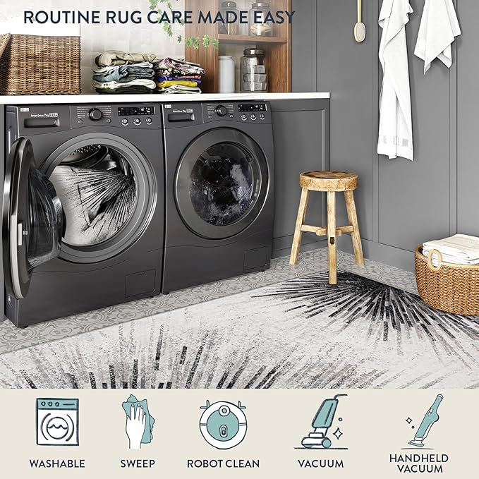 Lahome Modern Black 10x14 Rug for Living Room, Large Washable Area Rug Non-Slip Ultra-Thin Stain Resistant Carpet for Dining Room Table, Abstract Print Indoor Carpet for Bedroom Office