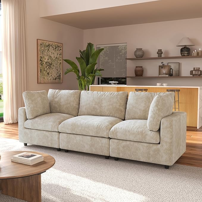 JACH 3-Seater Sectional Couches for Living Room, Deep Seat Modular Sofas, Cloud Sectional Couch, Sofa Covers Washable, Minimalist Modern Sofa for Living Room, Apartment, Khaki