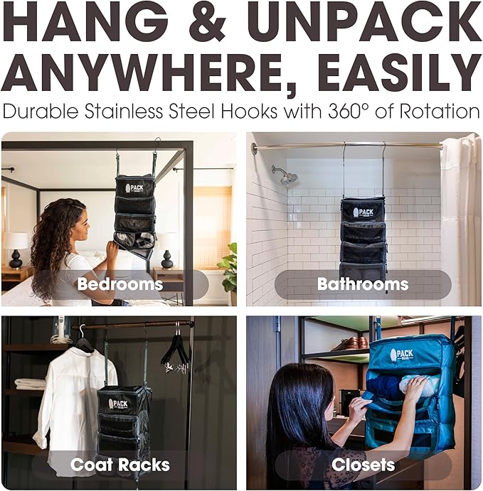 Pack Gear Hanging Suitcase Organizer - Our Large Hanging Luggage Organizer Fits Any Suitcase - Our Packing Cubes For Travel Uses Mesh Windows to Make it Easy to Find your Clothes (Green, L)