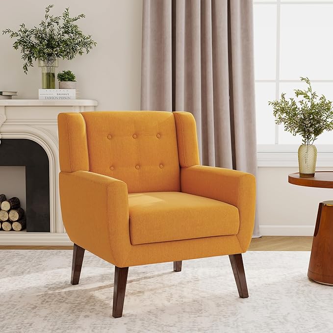 Accent Chair, Modern Fabric Armchair for Living Room, Comfy Upholstered Arm Chair Tufted for Indoor Bedroom Office Room (Orange)