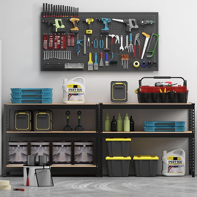 PrimeZone 48" W x 18" D x 72" H Garage Shelving Heavy Duty - Adjustable Metal Storage Shelves, 5 Tier Industrial Shelving Unit, Utility Shelf Rack for Basement, Warehouse, Pantry, Closet, Black, 2Pack