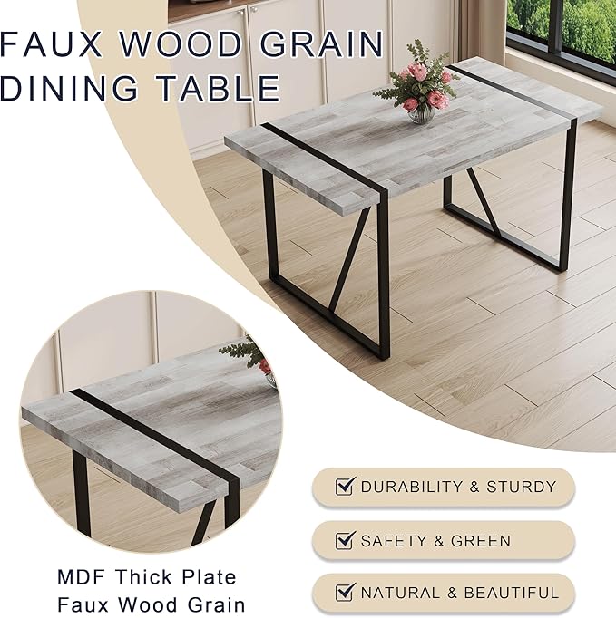 7 Piece Dining Table Set for 6, 55" Wood Kitchen Table with Upholstered Chairs, Modern 6 Chair Dinner Set for Dining Room, Kitchen