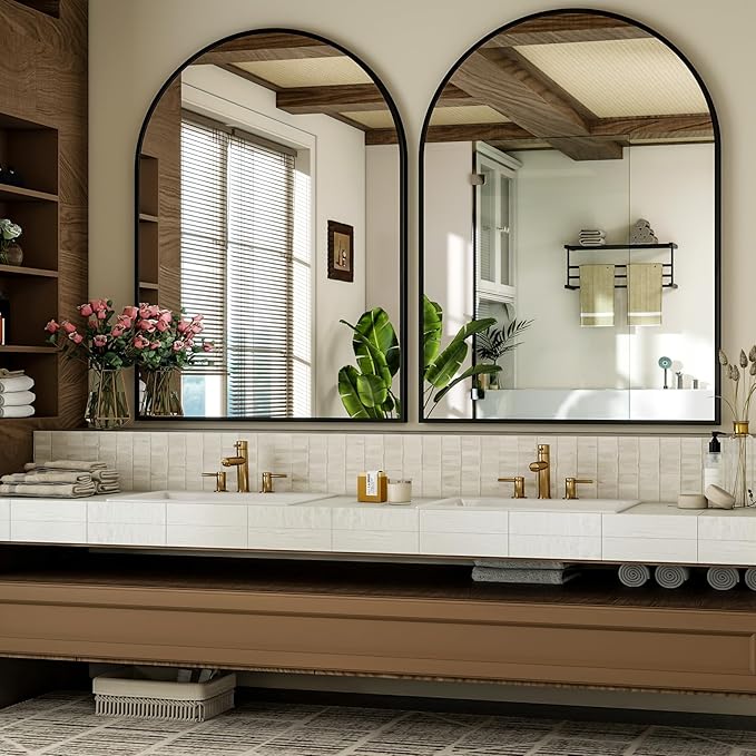 Arch Bathroom Mirror, 36x48 Inch - Wall Mounted Vanity Mirror with Aluminum Alloy Frame - Ideal for Living Room, Bedroom, Bathroom, and Entryway, Hanging or Leaning, Black