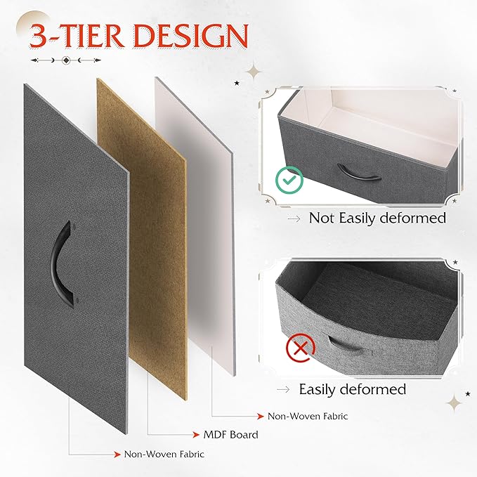 WLIVE Large Dresser for Bedroom, Fabric Dresser with 10 Drawers, Storage Tower with Fabric Bins, Double Dressers, Chest of Drawers for Closet, Living Room, Hallway, Dark Grey