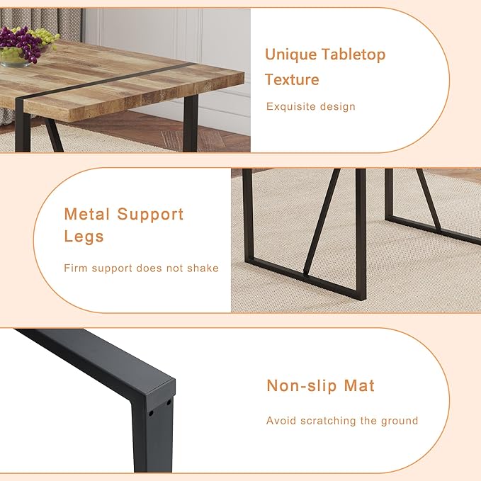 4 Chair Dining Table Set，Dinner Table Set for 4，55'' Kitchen Table and PU Leather Chairs Set of 4, 5 Piece Dining Table Set for Kitchen Dining Room