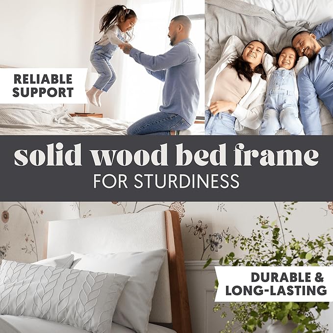 DG Casa Vandermark Solid Wood Easy Install Twin Bed Frame with Unique Headboard and Wooden Slat Support Included No Box Spring Required - Beige Walnut