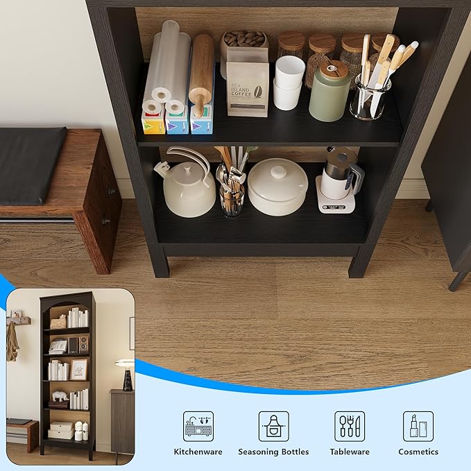 71" H Tall Bookshelf and Bookcase, Farmhouse Book Shelf with 5-Tier Open Shelves, Wooden Bookcase Freestanding Display Bookshelves for Bedroom, Living Room, Black