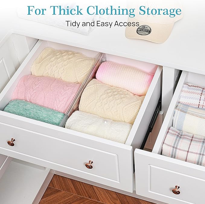 Vtopmart 4 Pack 6" Tall Upgrade Drawer Dividers for Big and Deep Drawer, 12.8"-22.3" Adjustable Expandable Dresser Drawer Organizer, Clear Plastic Separators for Dresser, Baby Supplies, Kitchenware