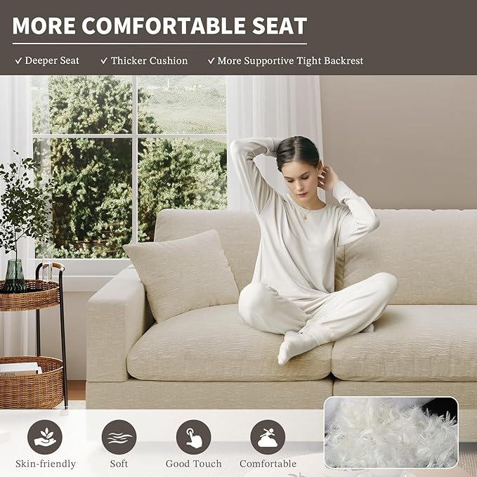 Modular Sectional Sofa Cloud Couch for Living Room, Modern Minimalist Comfy Deep Sofa Couches, Upholstered Couch with Removable & Washable Cushion Covers, Wide Armrest, Filled with Down and Cotton