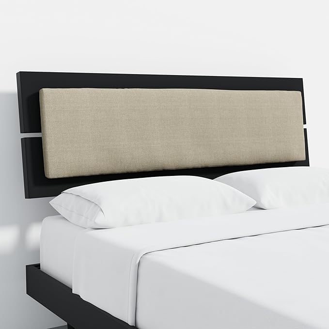 Modern Solid Wood Platform Bed with Adjustable Headboard with Cushion – No Box Spring Needed,Fast Assembly – Full Size in Black