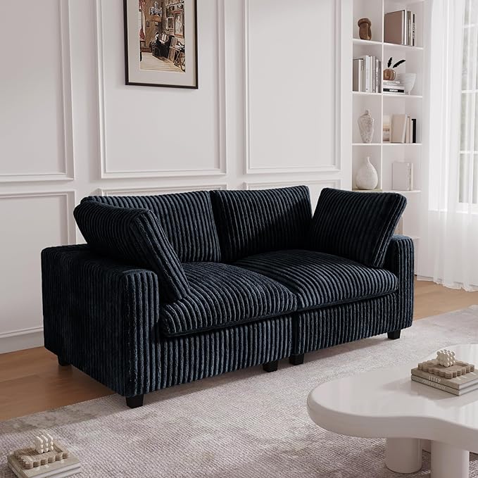 JACH 78" Deep Seat Sectional Couches, Convertable Modular Sleeper Sofa for Living Room, Love Seat Couch, Sofa Covers Washable, Modular Sectional Sofas for Living Room, Apartment, Black