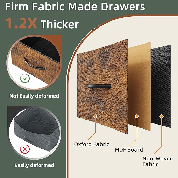 Small 3 Drawer File Cabinet with Charging Station, 3-Tier Tall Filing Cabinet for Home Office, 11''*16'' for Small Printer, Fabric Drawer Fits Letter/A4, Printer Stand 45''H, Rustic Brown