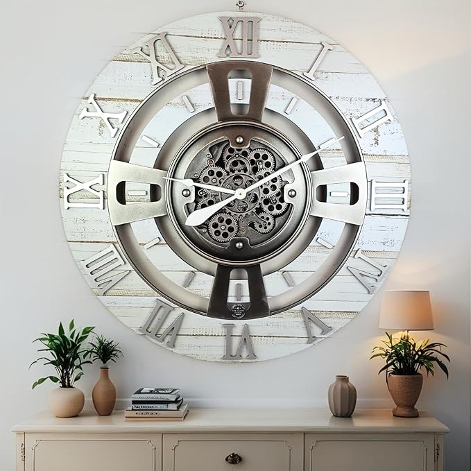 The Gears Clock Real Moving Gear Wall Clock England Line (Desert Beige, 36 inches (90 cm))