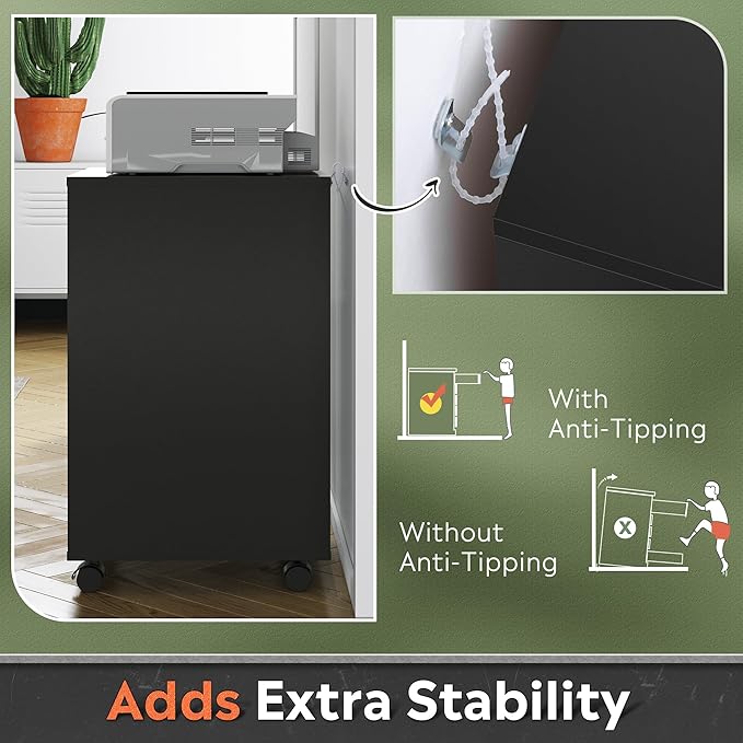 DEVAISE 5-Drawer Chest, Wood Storage Dresser file Cabinet with Wheels, Mobile Dresser for Home Office, Black