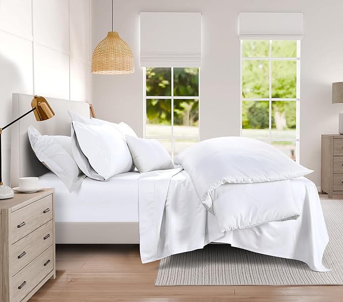 CHATEAU HOME COLLECTION 100% Cotton Sheets Queen Size Set - Certified 1000 Thread Count Breathable Soft & Comfy Sateen Weave, Machine Washable, 15" Deep Pocket Queen Sheet Set - White Sheets