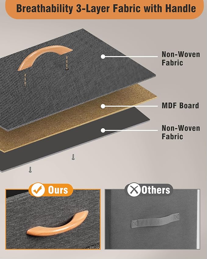 Dresser for Bedroom, Fabric Tall Dresser & Chests of Drawers with 5 Drawers, Vertical Organizer Storage Tower Unit for Bedroom, Hallway Grey