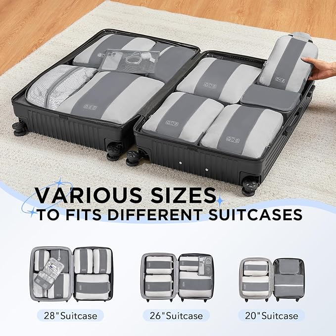 10 Set Compression Packing Cubes for Travel Essentials,Compressible Expandable Packing Cubes for Suitcase,OlarHike Luggage Organizer Bags for Travel,Handy Helper for Organizing Clothes(Gray)