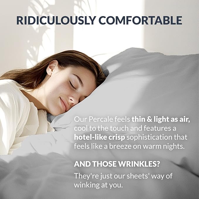 100% Egyptian Cotton Percale Pillow Cases Set - Luxurious 400 Thread Count, Breathable & Skin-Friendly - Softer After Each Wash - Oeko-TEX Certified