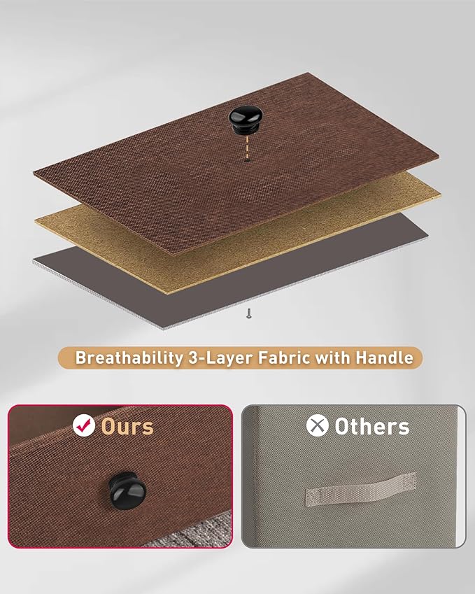 Tall Fabric Dresser for Bedroom, Vertical Storage Organizer Tower with 6 Drawers, Chest of Drawers with Bins, Steel Frame, Wood Top for Bedroom, Closet, Entryway Brown