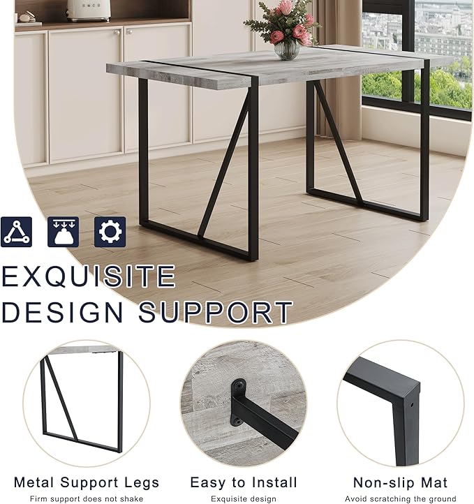 7 Piece Dining Table Set for 6, 55" Wood Kitchen Table with Upholstered Chairs, Modern 6 Chair Dinner Set for Dining Room, Kitchen